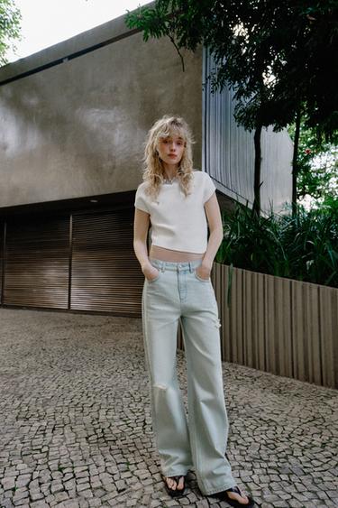 Zara Трикотажный топ с бусинами