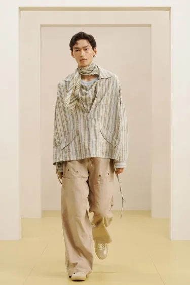 Брюки с завышенной талией из смесовой хлопковой и льняной ткани- Заказать в России