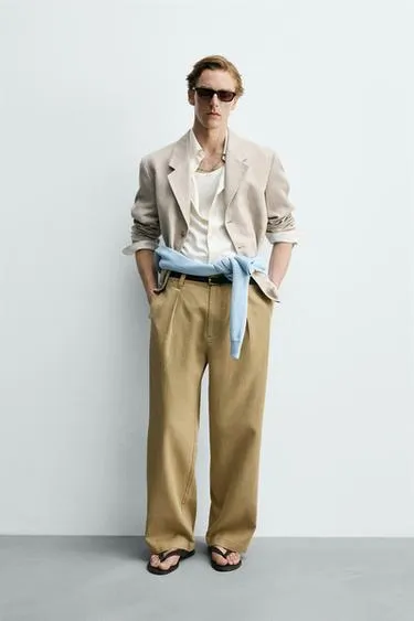 Брюки из лиоцелла и хлопка со складками- Заказать в России