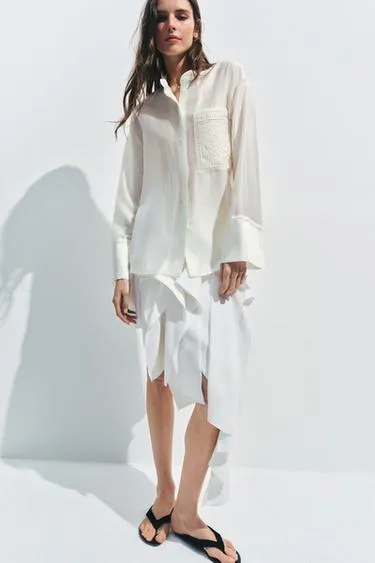 Рубашка с вышивкой и карманом — Zw Collection- Заказать в России