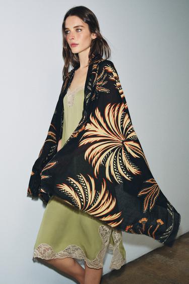 Zara Шарф из льна с принтом