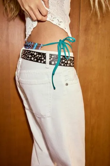 Ремень из искусственной кожи с перфорацией и заклепками- Заказать в России