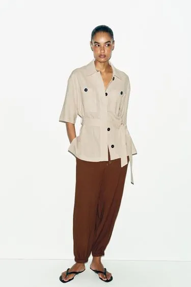 Брюки-багги с эластичным поясом- Заказать в России