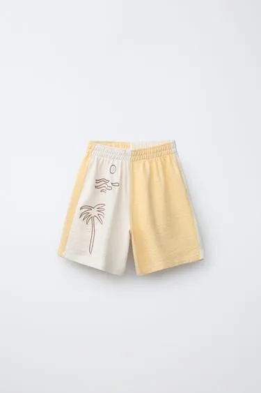 Шорты из махровой ткани в стиле колор-блок с вышивкой