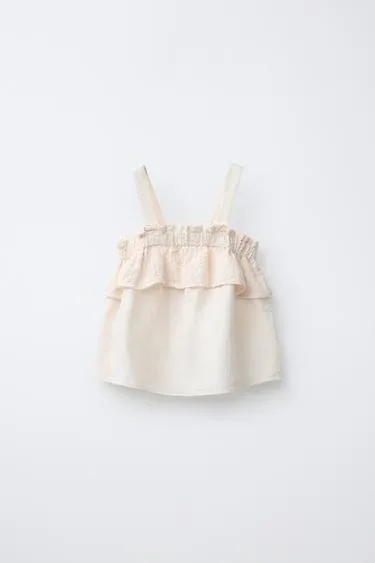 Топ из смесового льна с цветочной вышивкой- Заказать в России