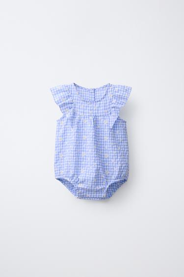 Zara Комбинезон в клетку виши с вышивкой «ромашки»