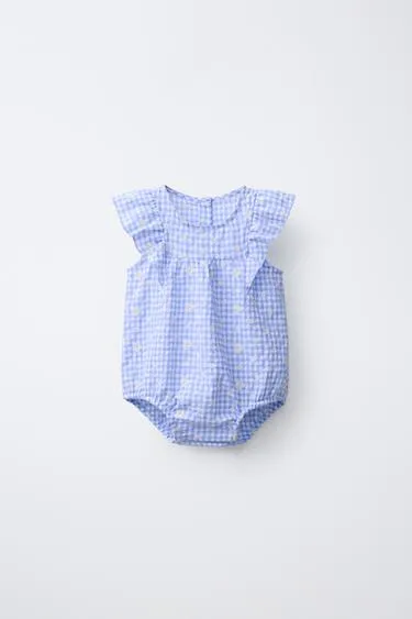 Комбинезон в клетку виши с вышивкой «ромашки»- Заказать в России