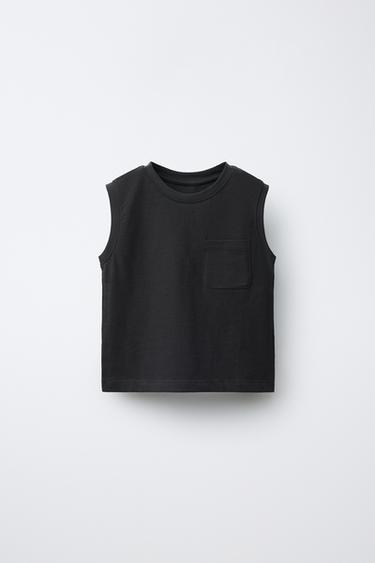 Zara Футболка без рукавов с круглым вырезом и накладным карманом