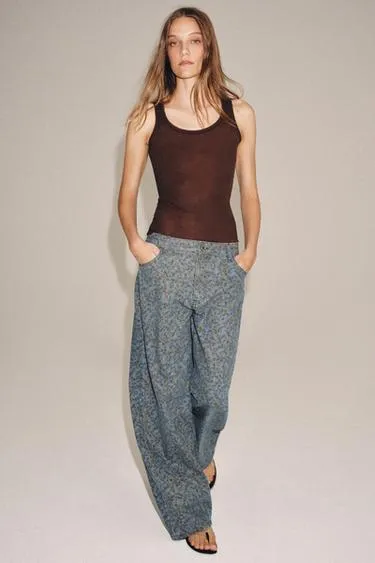 Джинсы Zw  с высокой посадкой и цветочным принтом- Заказать в России