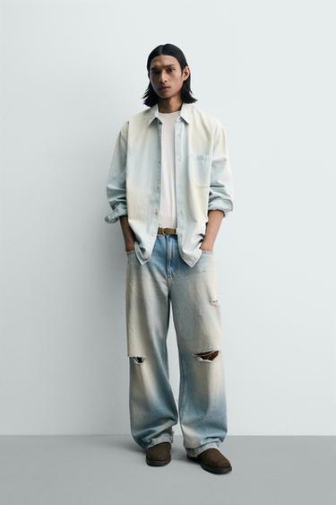 Zara Джинсовая рубашка с эффектом винтаж