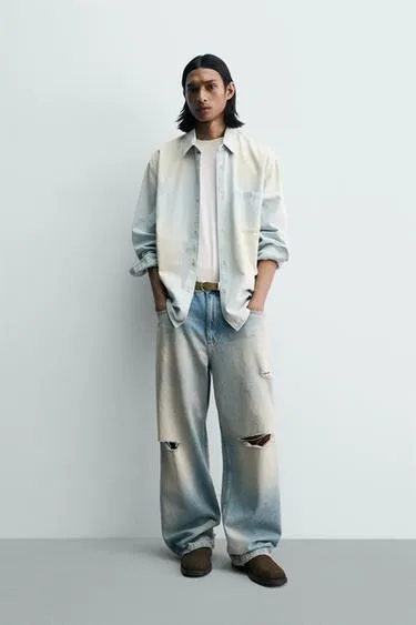 Джинсовая рубашка с эффектом винтаж- Заказать в России