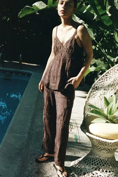 Брюки с вышивкой и бисером- Заказать в России