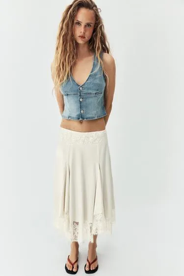 Объемная мини-юбка с кружевом- Заказать в России