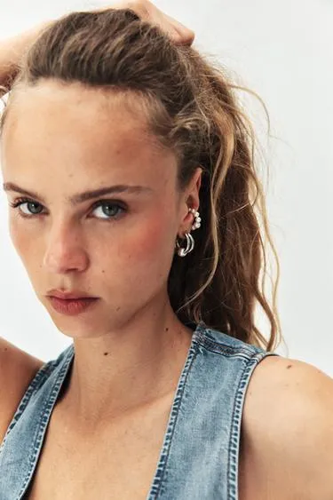 Набор серег-каффов и серег-колец с искусственным жемчугом