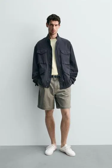 Куртка с карманами и эффектом потертости- Заказать в России