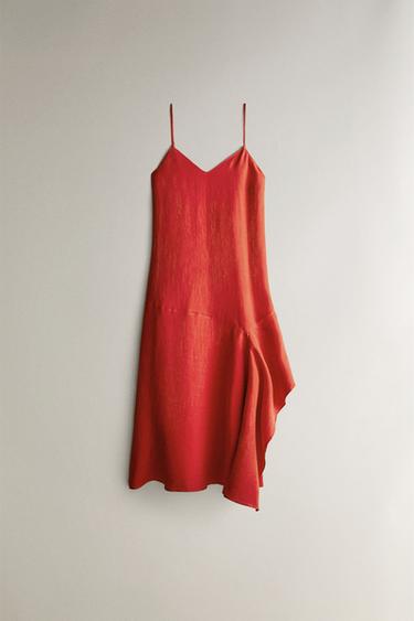 Zara Платье для пляжа из льна с асимметричным подолом купить с доставкой.