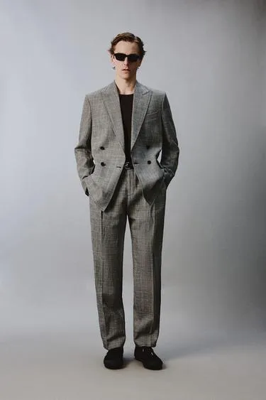 Костюмные брюки в клетку из смесовой шерсти и льна — Zara «Aaron Levine»