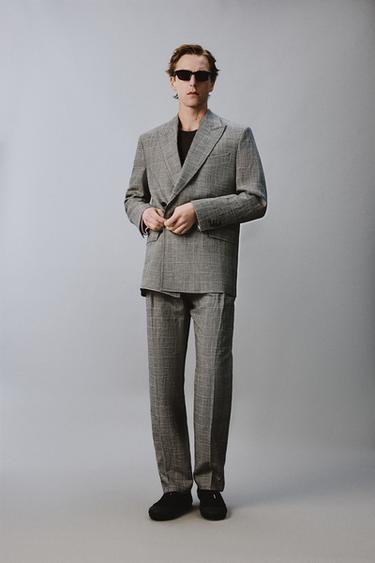 Zara Двубортный блейзер из шерсти и льна в клетку — ZARA «AARON LEVINE»