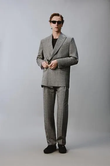 Двубортный блейзер из шерсти и льна в клетку — Zara «Aaron Levine»- Заказать в России