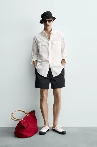 Рубашка свободного кроя с карманами Zara «Aaron Levine»- Заказать в России