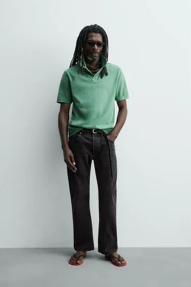 Поло пике с эффектом потертости Zara «Aaron Levine»- Заказать в России