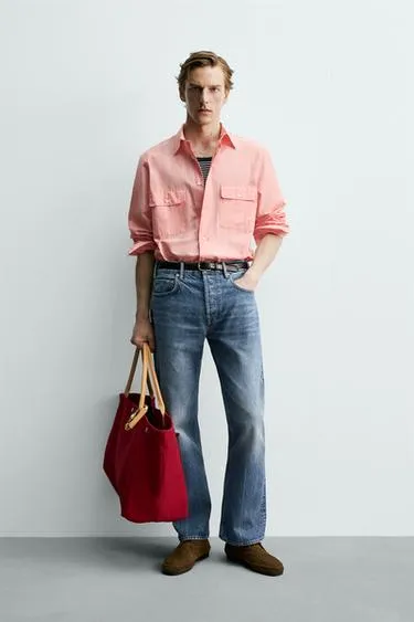 Рубашка свободного кроя с карманами Zara «Aaron Levine»- Заказать в России
