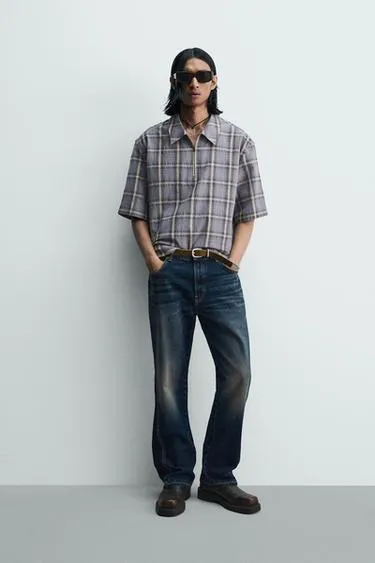 Рубашка-поло в клетку на молнии- Заказать в России