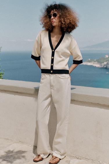 Вязаный жакет с контрастной отделкой- Заказать в России