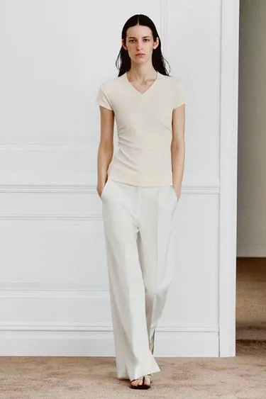 Футболка из смесового льна со сборками- Заказать в России