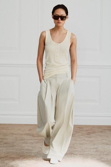 Zara Футболка с пуговицами из льна