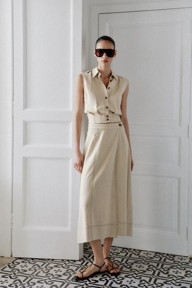 Zara Топ из льна без рукавов