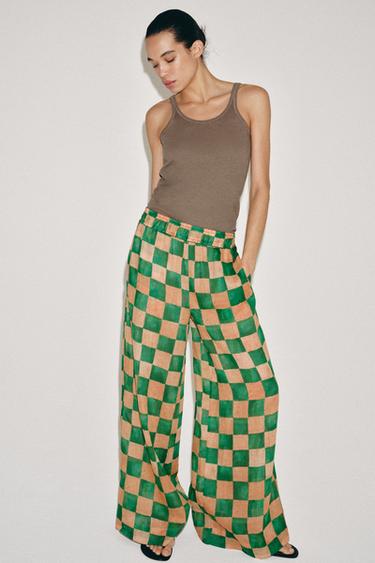 Zara Брюки палаццо в клетку из рами — коллекция ZARA «ZW» купить с доставкой.