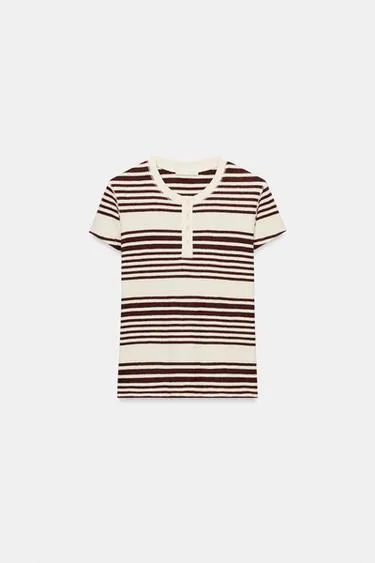 Футболка с воротником на пуговицах в полоску- Заказать в России