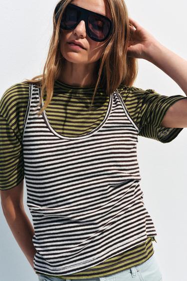 Zara Топ в полоску из хлопка и льна купить с доставкой.