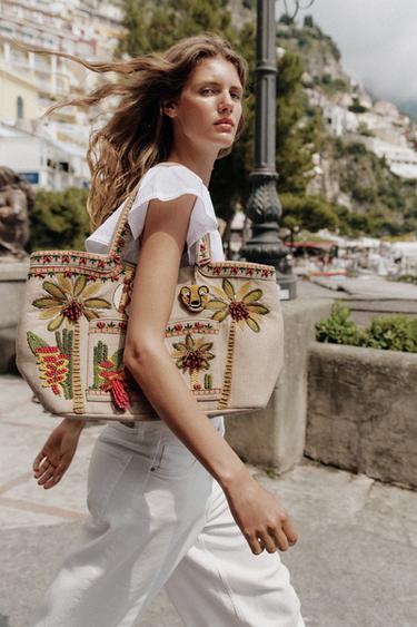 Zara Большая сумка-шопер с бусинами