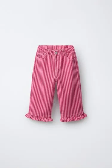 Брюки-кюлоты в полоску с воланами- Заказать в России