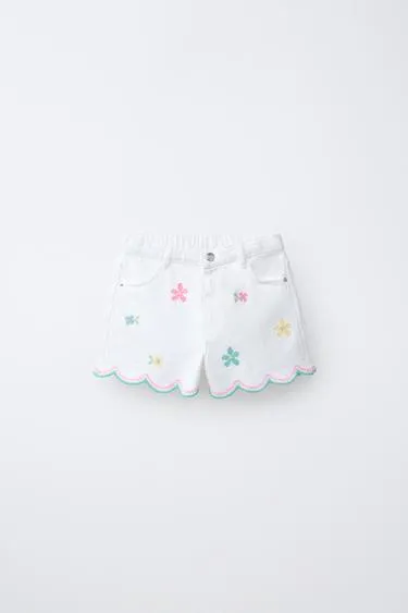 Бермуды из твила с вышивкой крестиком- Заказать в России