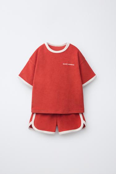 Zara Комплект из футболки и шортов с вставками из махровой ткани