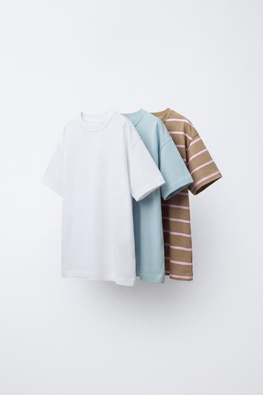 Zara Набор из трех футболок: однотонные и в полоску купить с доставкой.
