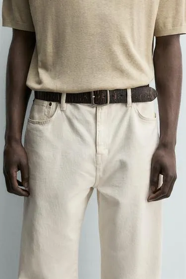 Широкий ремень из кожи с эффектом кракле