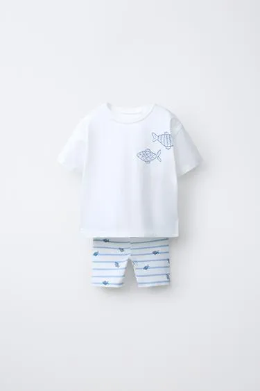 Комплект из футболки и велосипедок с рыбами- Заказать в России