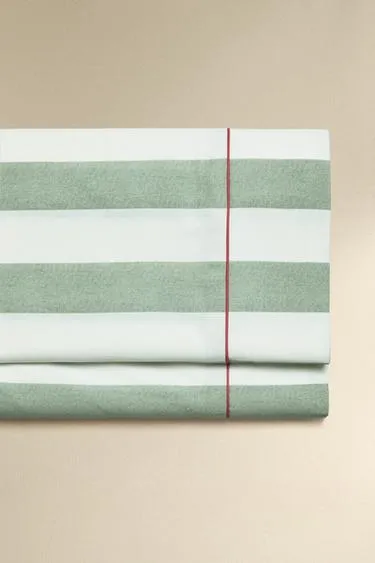 Простынь из мятного хлопка с полосками- Заказать в России