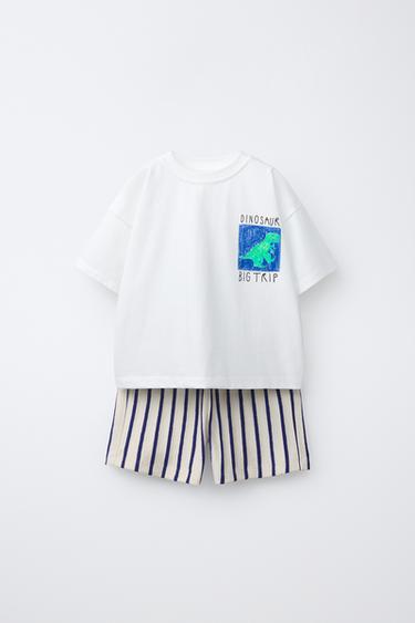 Zara Комплект джоггеры, футболка и шорты с динозавром купить с доставкой.