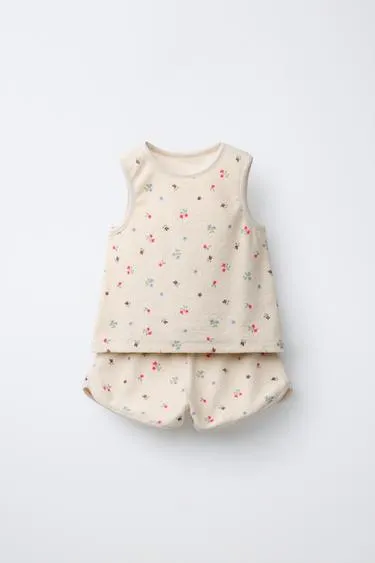 Комплект из футболки и шортов с цветочным узором из махровой ткани- Заказать в России