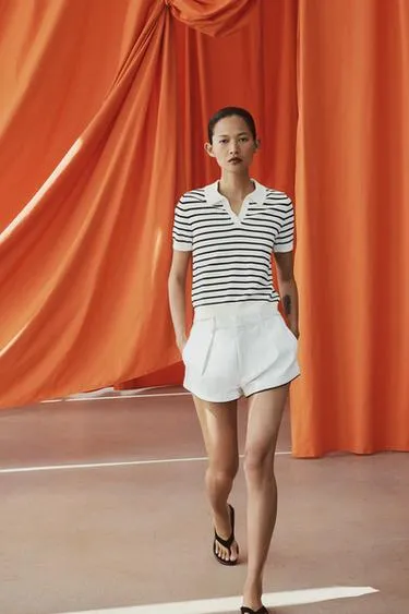 Трикотажное поло в полоску с короткими рукавами- Заказать в России