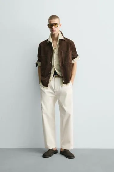 Куртка-рубашка из замши с карманами