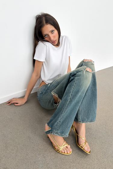 Zara Босоножки на каблуке с ламинированными ремешками