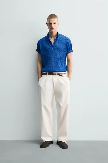 Поло из рельефного трикотажа с косами- Заказать в России