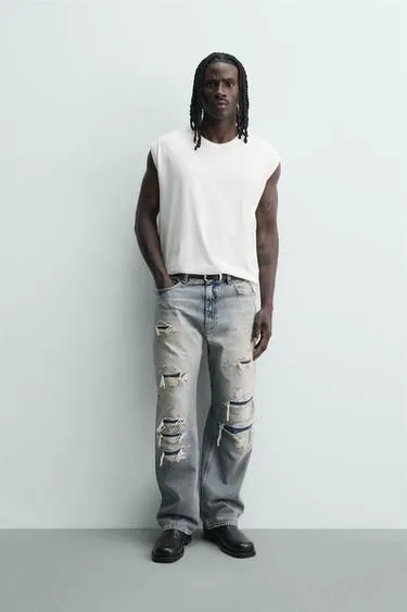 Свободные джинсы с разрезами- Заказать в России