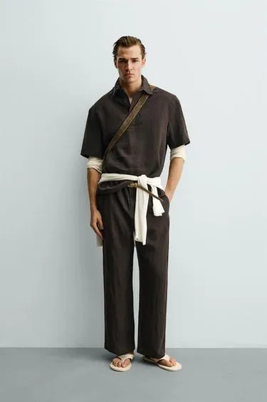 Брюки свободного кроя из 100% льна- Заказать в России